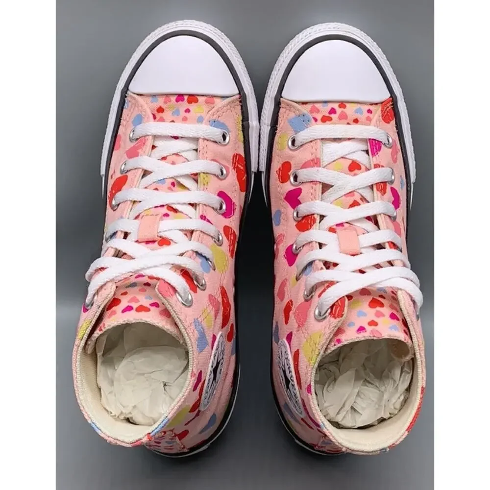 Converse Hearts Pink Chuck Taylor High Top School Shoes Girls 6 New Fast Ship